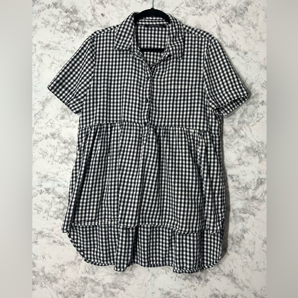 Zara Black & White Gingham Peplum Button-Down Top.  55